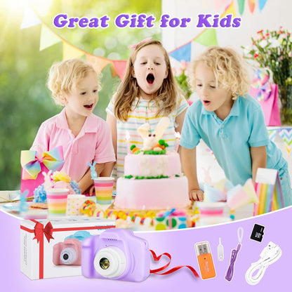 Kids Camera, HD Digital Video Camera, Childrens Toys for 3 4 5 6 7 8 9 Year Old Boys/Girls, Selfie Camera for Kids, Christmas Birthday Gifts with 32GB SD Card (Purple)