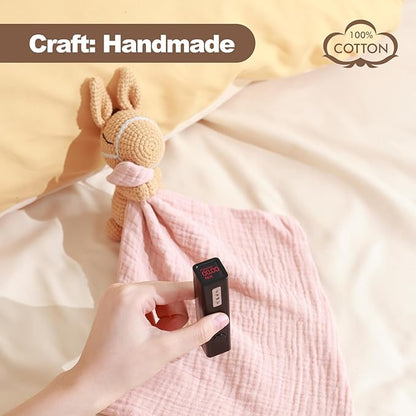 Hand-Knit Crochet Baby Animal Security Blanket | Organic Cotton Baby Shaker Rattle Toy & Comforter Lovey | Soft Sensory Stroller Toy for Newborns Infants 0-6-12 Months (Baby Pony Design)