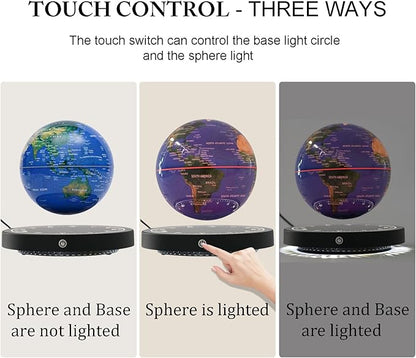 6" Magnetic Levitation Floating Globe Anti Gravity Rotating World Map with LED Light 7 Colors Display Floating Globe for Children Educational Gift Home Office Desk Decor (Blue-Clock Base)