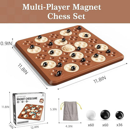 Magnetic Game Chess, Magnet Game, Magnetic Board Game for Kids Adults Family Games Night, 2 in 1 Multiplayer Magnet Chess Toy with 36 Stones & Connect-5-Piece Games, Magnet Chess Set Gift(Brown)