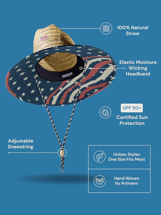 Straw Hat for Men & Women | Lifeguard Hat, Beach Hat & Sun Hat | UPF 50+ Wide Brim for Sun Protection | One Size | Hemlock