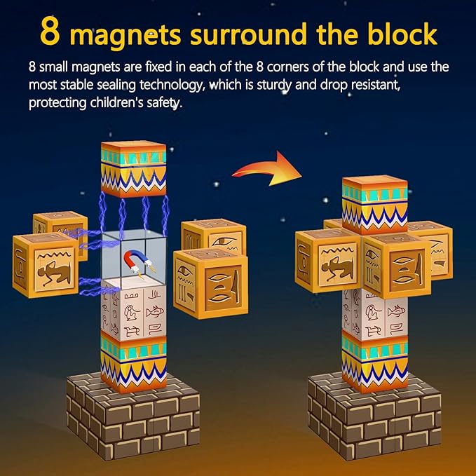 63 PCS Magnetic Building Blocks - 0.8" Stacking Mine Magnets World Craft Cubes Toddler STEM Educational Kids Toys Game, Birthday for Boys and Girls Age 3 4 5 6 7 8 9 10 11 12 Years -Desert World Set