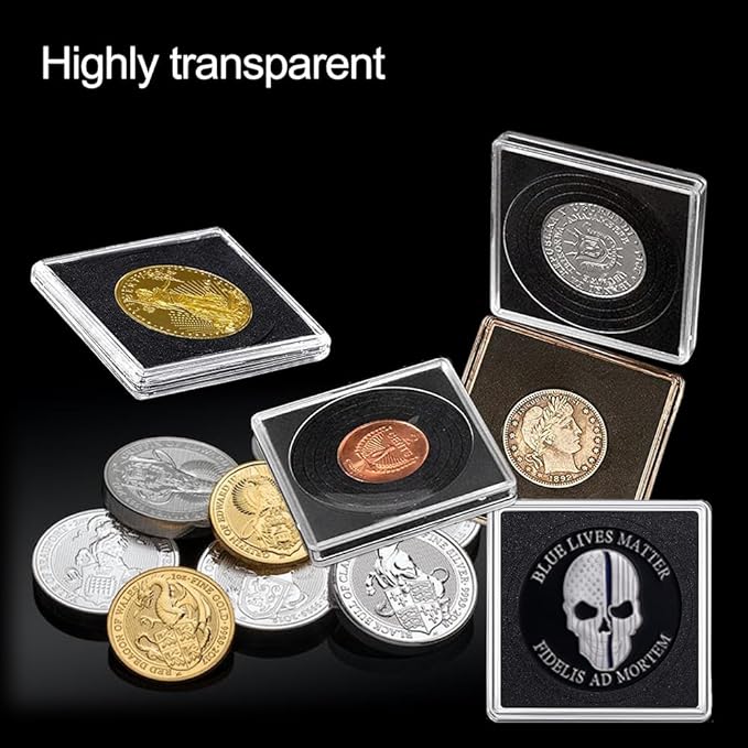 61pieces Coin Capsule Coin Snap Holder 2 x 2 Inch Half Dollar Coin Holder, Coin Cases for Collectors Coin Sleeves Collectors for Coin Collection Supplies