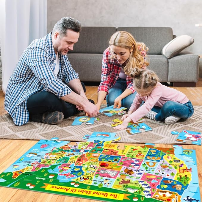 Discover The USA: Extra-Large 24-Piece Floor Puzzle for Kids - Educational Map of America, Colorful States and Landmarks, Ideal for Learning Geography - Fun, Interactive, and Durable Jumbo Puzzle