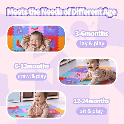 Coolcandy Baby Play Mat, 25Pcs Interlocking Puzzle Floor Mat, with Safety Fence - 0.4" Thick Non-Toxic EVA Foam Play Mat, for Infants & Toddlers 3-36 Months, Soft Puzzle Tiles for Play Areas