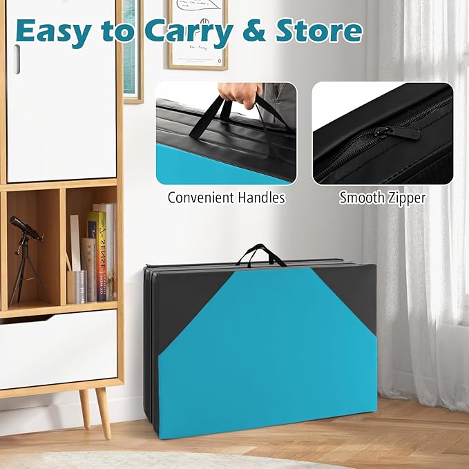 Giantex 4'x10'x 2" Gymnastics Mat, 4-Panel Folding Aerobics Exercise Mat w/Hook & Loop Fastener, Carrying Handle, Portable Tumbling Mat for Stretching Yoga Cheerleading Martial Arts