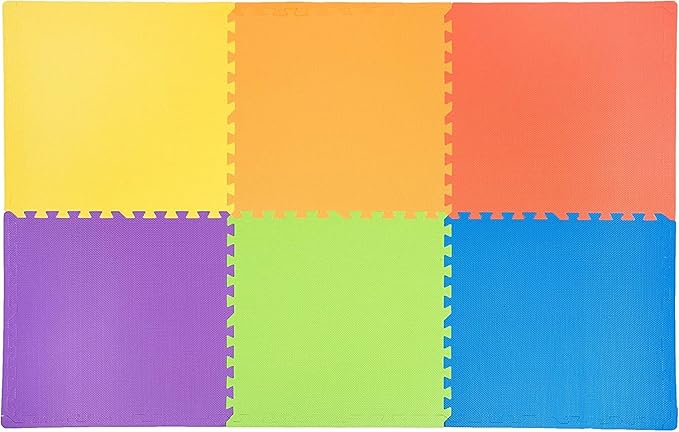 FlooringInc's Rainbow & Natural Harmony Playmat - Kid Safe Foam Floor Tiles with Removable Edges - 2'x2', 1/2" Thick (Rainbow, 48 Tile Pack)