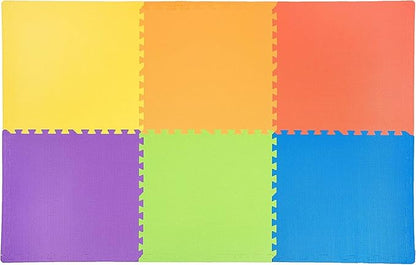 FlooringInc's Rainbow & Natural Harmony Playmat - Kid Safe Foam Floor Tiles with Removable Edges - 2'x2', 1/2" Thick (Rainbow, 48 Tile Pack)