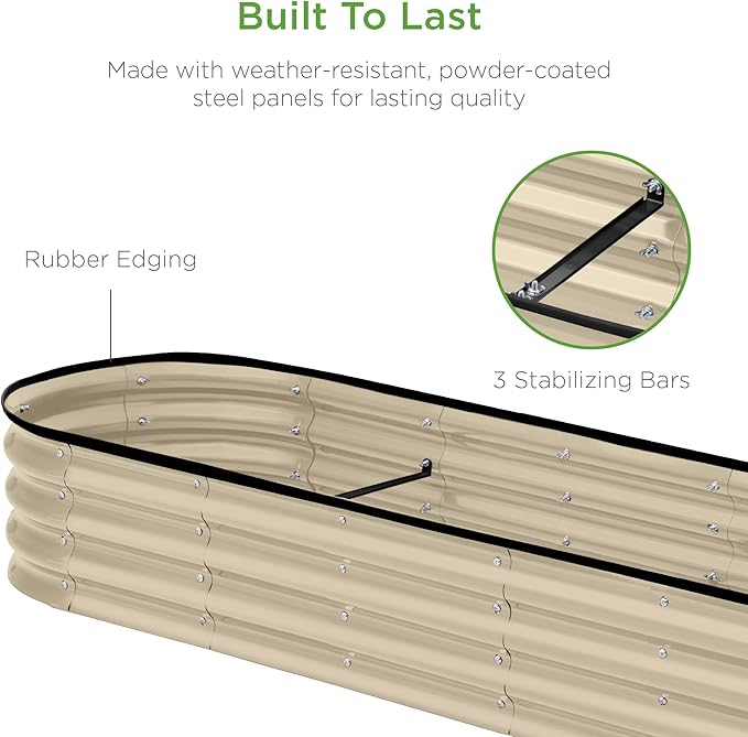 Best Choice Products 8x2x1ft Outdoor Metal Raised Garden Bed, Oval Deep Root Planter Box for Vegetables, Flowers, Herbs, and Succulents w/ 108 Gallon Capacity - Beige