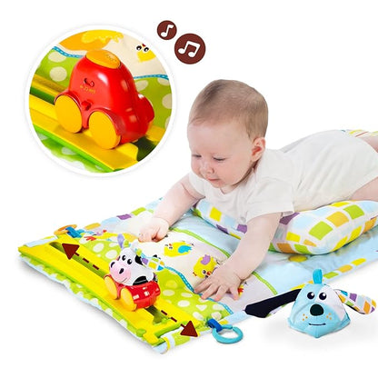 Yookidoo Baby Gym and Play Mat - 3 Stage Accessory Gym with Motorized Robot Track - 20 Development Activities - Age 0-12 Months (Tummy Time Playmat)