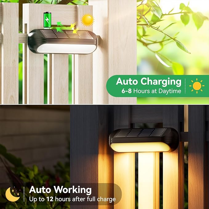 Solar Outdoor Lights for Deck 4 Pack, Upgraded RGB Solar Fence Lights with Color Changing & Warm White Mode, Waterproof LED Solar Powered Light for Yard, Wall, Stairs, Pool and Step Decor