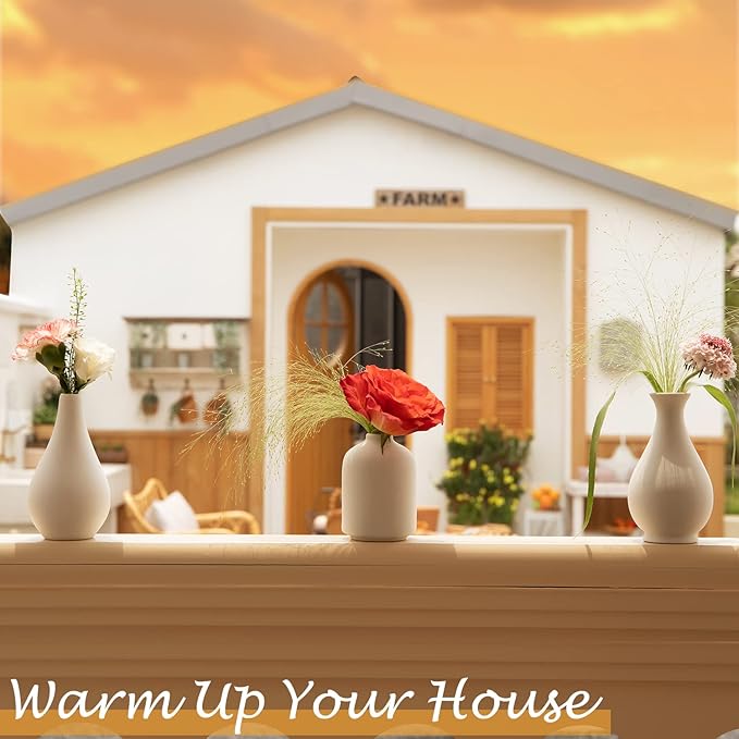 Ceramic Bud Vase Set of 8, Small Vase for Flowers, White Mini Bud Vase in Bulk for Centerpieces, Rustic White Ceramic Vase Set for Flowers, Room Décor, Wedding Party