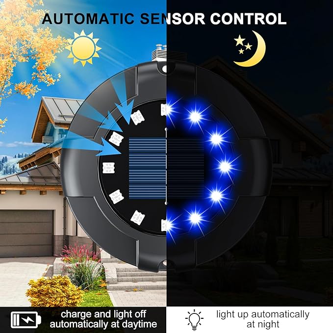 Solar Pathway Lights Outdoor 12 Packs, Bright Blue 16 LEDs Solar Ground Lights Walkway Lights with Side Light, Waterproof Solar Deck Light for Yard Walkway Garden Poolside Driveway Decorations