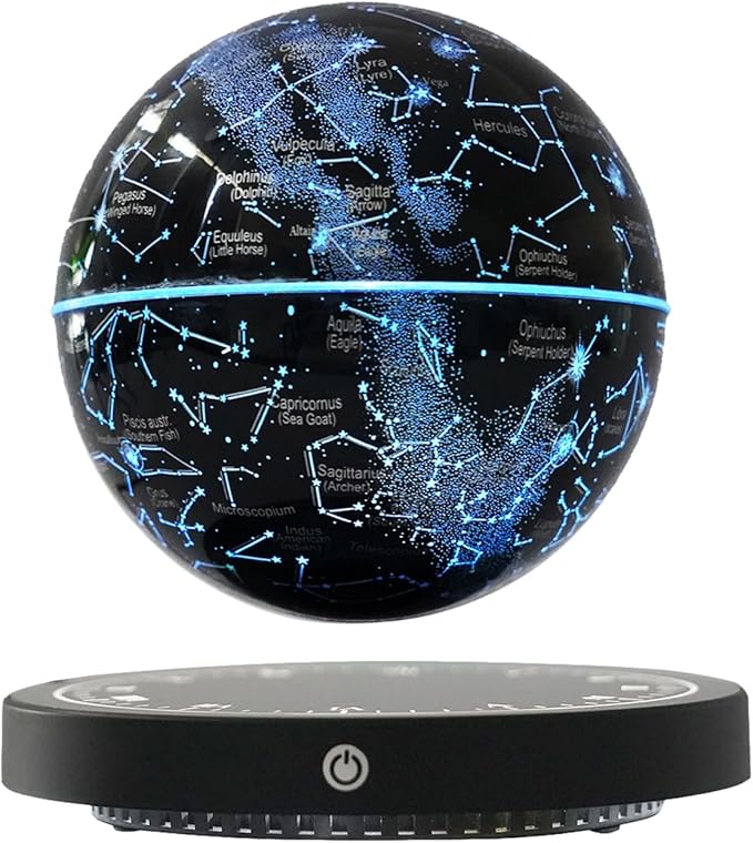 6" Magnetic Levitation Floating Globe Anti Gravity Rotating Constellation Ball with LED Light Display Globe for Children Educational Gift Home Office Desk Decor (Black-Clock)