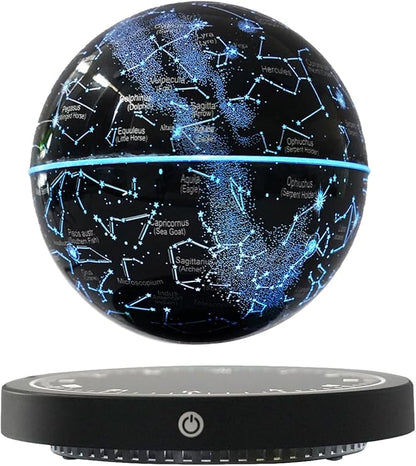 6" Magnetic Levitation Floating Globe Anti Gravity Rotating Constellation Ball with LED Light Display Globe for Children Educational Gift Home Office Desk Decor (Black-Clock)