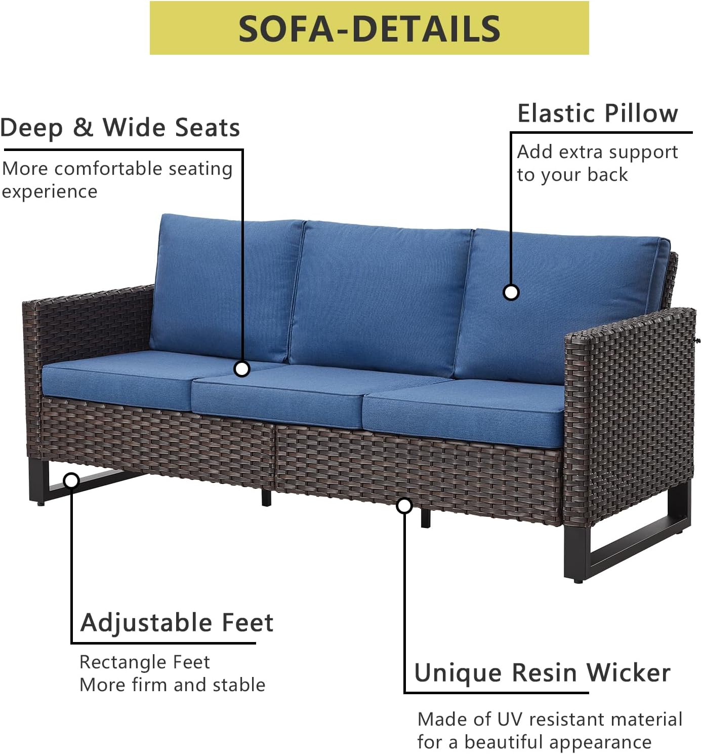 HUMMUH 8 Piece Patio Furniture Set PE Wicker Outdoor Sectional Sofa and Patio Swivel Chairs Outdoor Dining Table Ottomans for Porch,Garden,Backyard,Deck(Brown/Blue)