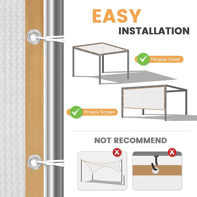 VICLLAX Shade Fabric Sun Shade Cloth with Every 2 FT Grommets for Patio Garden Pergola Cover Canopy 3x24 FT, Cream