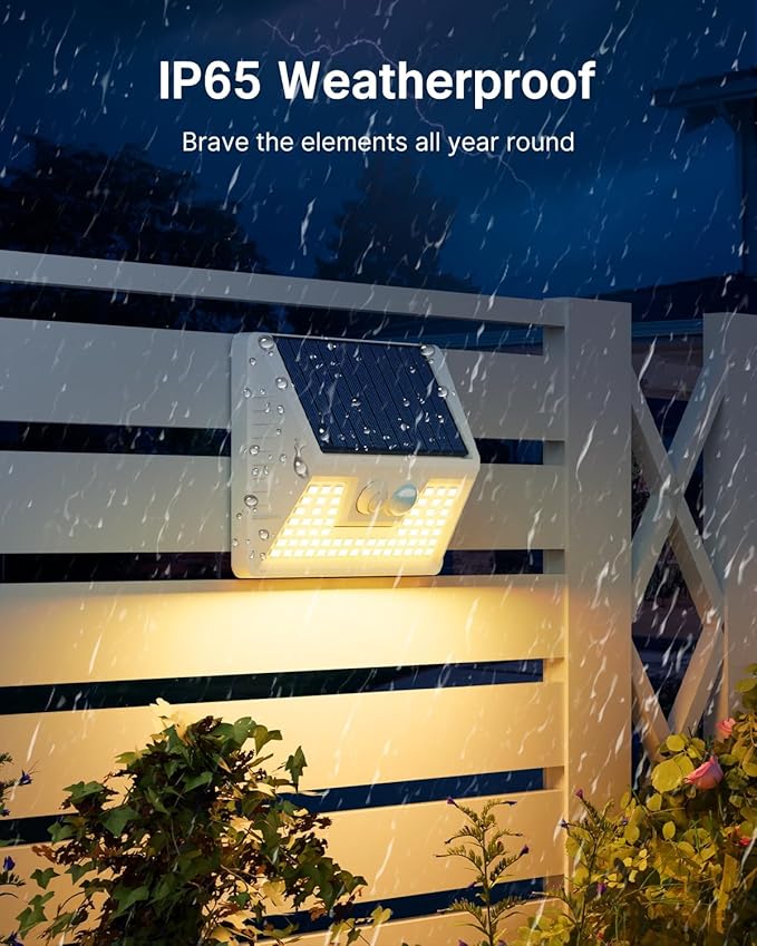 4 Pack Solar Fence Lights Waterproof, Motion Sensor Deck, Warm White LED Outside Wireless for Wall, Yard, Garden - White