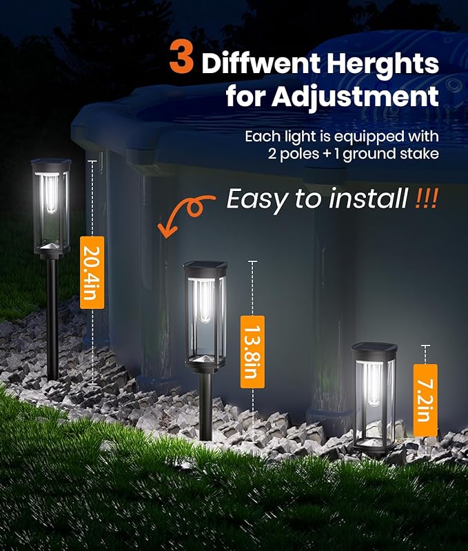 Solar Pathway Lights Outdoor Waterproof 4 Pack Upgraded Solar Walkway Landscape Lighting Outside Driveway Lights,Auto On/Off for Yard Lawn Patio (Cool White)