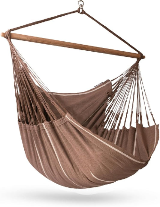 La Siesta® XL King Habana Cotton Hanging Hammock Chair, Indoor Outdoor Hammock Swing Chair, Boho Hanging Chair Bedroom Patio, Max 355 Lbs, Chocolate