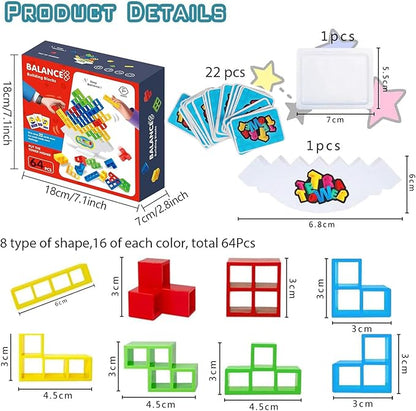 64Pcs Tetra Tower Game, Stack Board Game for Kids and Adults, Fun Uzzle Family Games Team Toys Building Block