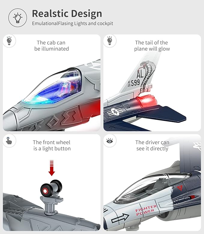 Geyiie Airplane Toy for Kids 3-8, Alloy Fighter Jet Toy Plane with Lights and Sounds, Durable Diecast Metal Airplane Model, Birthday for Boys and Girls