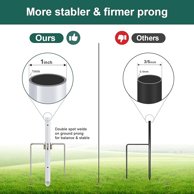 Barcetine 4-Pack Ground Flag Pole Kit - 8.5 FT Tangle Free with Anti-Tip Stand Prong -1 inch Heavy Duty Portable Inground Flag Holder for Yard Garden Outdoor, Bonus 3x5 US Flag,White