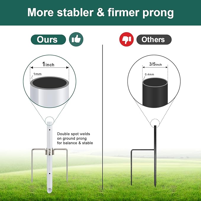 Yard Flag Pole for Outside Ground - 8.5 ft Tangle Free Heavy Duty Flag Pole Kit with 2 Anti-Tip Prong Base,Portable Inground Flag Holder with 3x5 American Flag for House Outdoor Campers,White