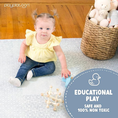 Play Platoon Large Baby Play Mat for Floor 9 Tile 72 x 72 in - Extra-Thick Interlocking Foam Tiles 24 x 24 in - Soft Puzzle Mats for Playroom - Neutral Playmat Rug - Grey, Boho Modern