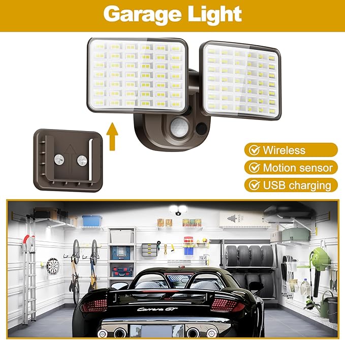 Rechargeable Battery Operated Motion Light 2500LM & 4000LM Motion Sensor Security Light(1-3 Months Endurance) USB Charging LED Flood Light Outdoor (Brown) 1 Pack