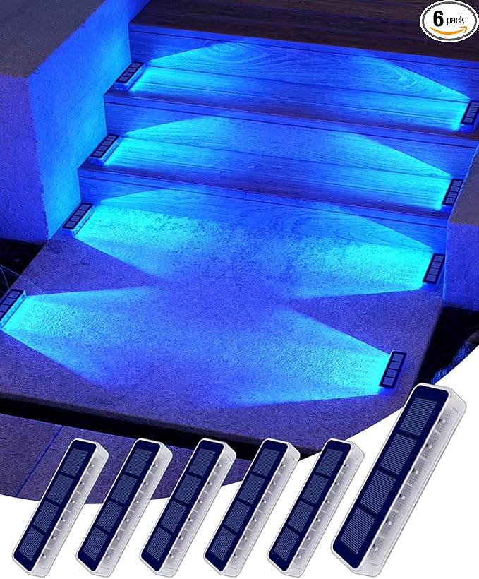 Blue Solar Lights for Outside,6 Pack Solar Deck Lights Outdoor Waterproof LED,Blue Step Light for Outside,Dock Light Solar Powered Waterproof for Deck,Steps,Dock,Driveway,Stair,Path