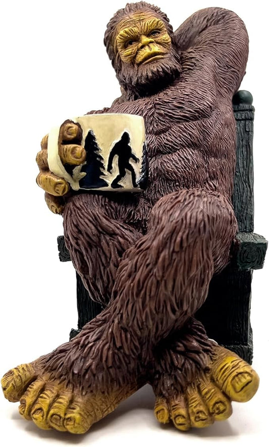Bella Haus Bigfoot Garden Statue | Sasquatch Enjoying Morning Coffee | Whimsical Bigfoot Cabin Décor for Yard Patio Office or Home | Mythical Coffee-Loving Sasquatch Figurine | Hand-Painted Resin