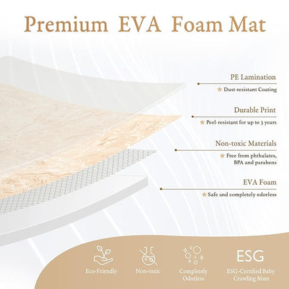 PopsyKosy Premium Exercise & Baby Foam Play Mats - Stylish & Large Non-Toxic Odorless Floor Mat - 6 Tiles - Spacious 6ft x 4ft - Peel-Resistant Reinforced - Soft Thick, Waterproof - Light Apricot