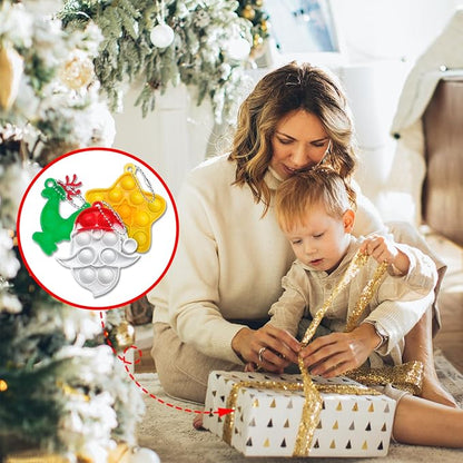 60Pcs Christmas Mini Pop Keychain Fidget Toys, Mini Pop Bubble Christmas Fidget Toy, Silicone Mini Pop Toys Bulk for Kids Anxiety Stress Reliever for Adults