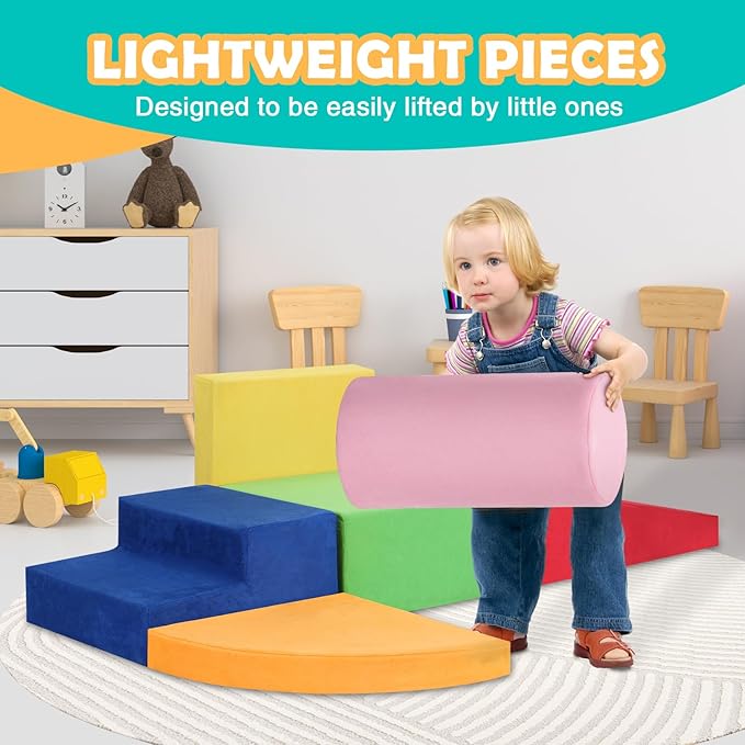 6-Piece Set Baby Foam Climbing Blocks for Toddlers - Baby Climbing Toys for Toddlers Indoor - Kids Soft Play Climbing for Toddlers - Velvet Foam Play Gym Playtime Corner Climber