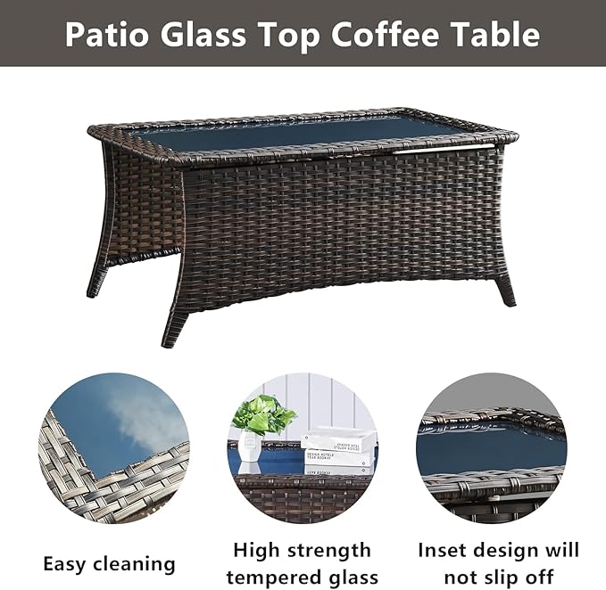 Wicker Patio Furniture Sets - 13 Piece Outdoor Rattan Furniture Conversation Sets with 4 Swivel Rocker Chairs, 2 Rattan Sofas, Wicker Ottomans and Coffee Table, Brown/Beige