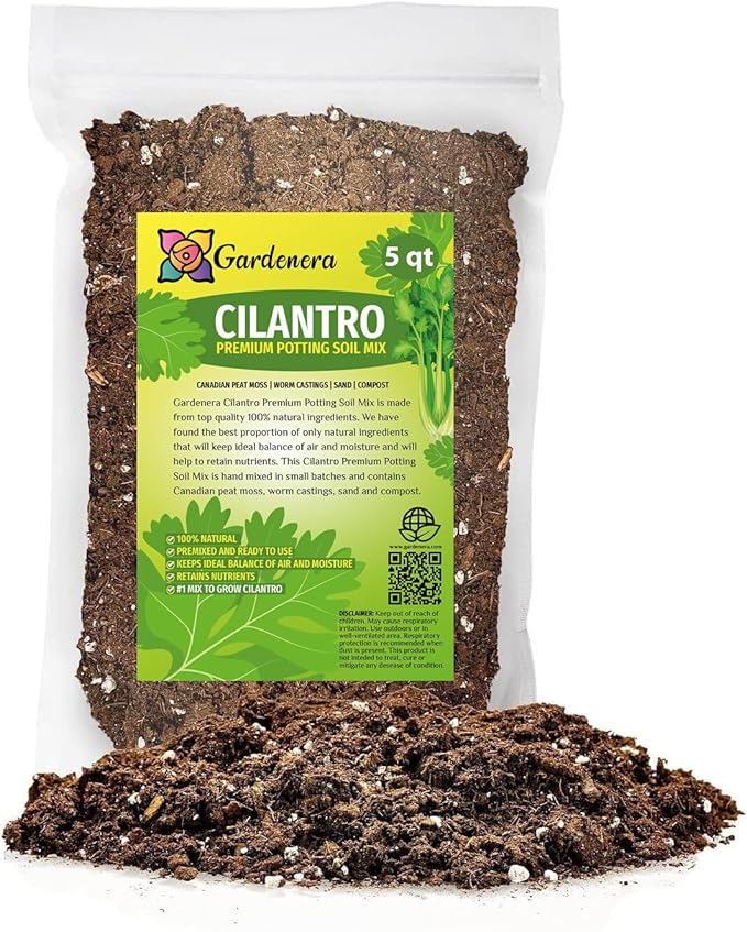 Premium Cilantro Plant Soil Mix by Gardenera - Stimulate Growth and Intensify Flavor with Nourishing Formula - 5 Quart