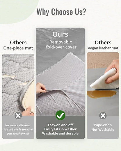 Blissful Diary Ultra Soft Baby Play Mat, 71x59 Extra Large Floor Mat with Removable & Washable Slip-On Cover for Babies and Toddlers, Light Grey