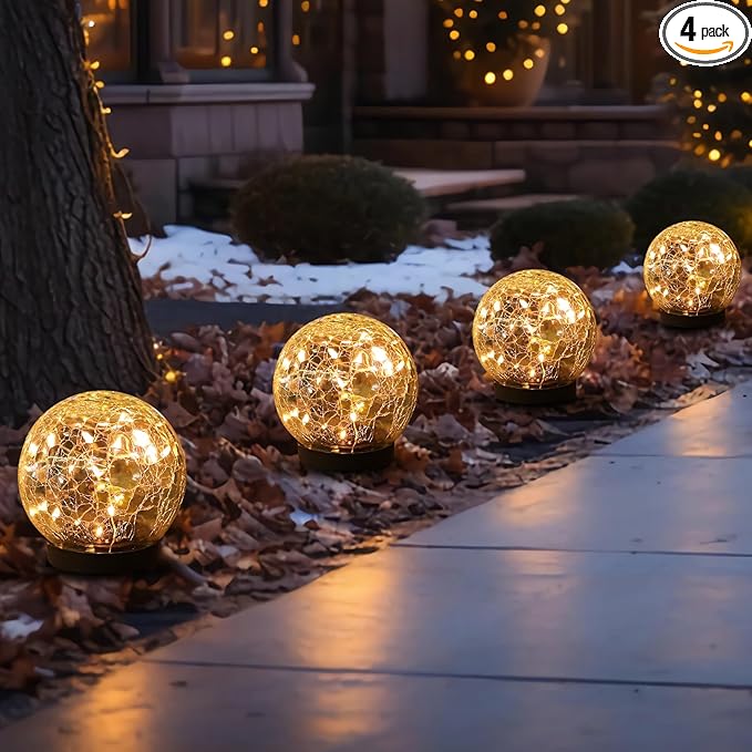Solar Globe Lights Outdoor Waterproof-Solar Balls-Solar Garden Lights-Solar Orbs for Outside 4 Pack Cracked Glass Ball for Lawn Patio Yard Backyard Decorations, DS-XBQ-1-1-1
