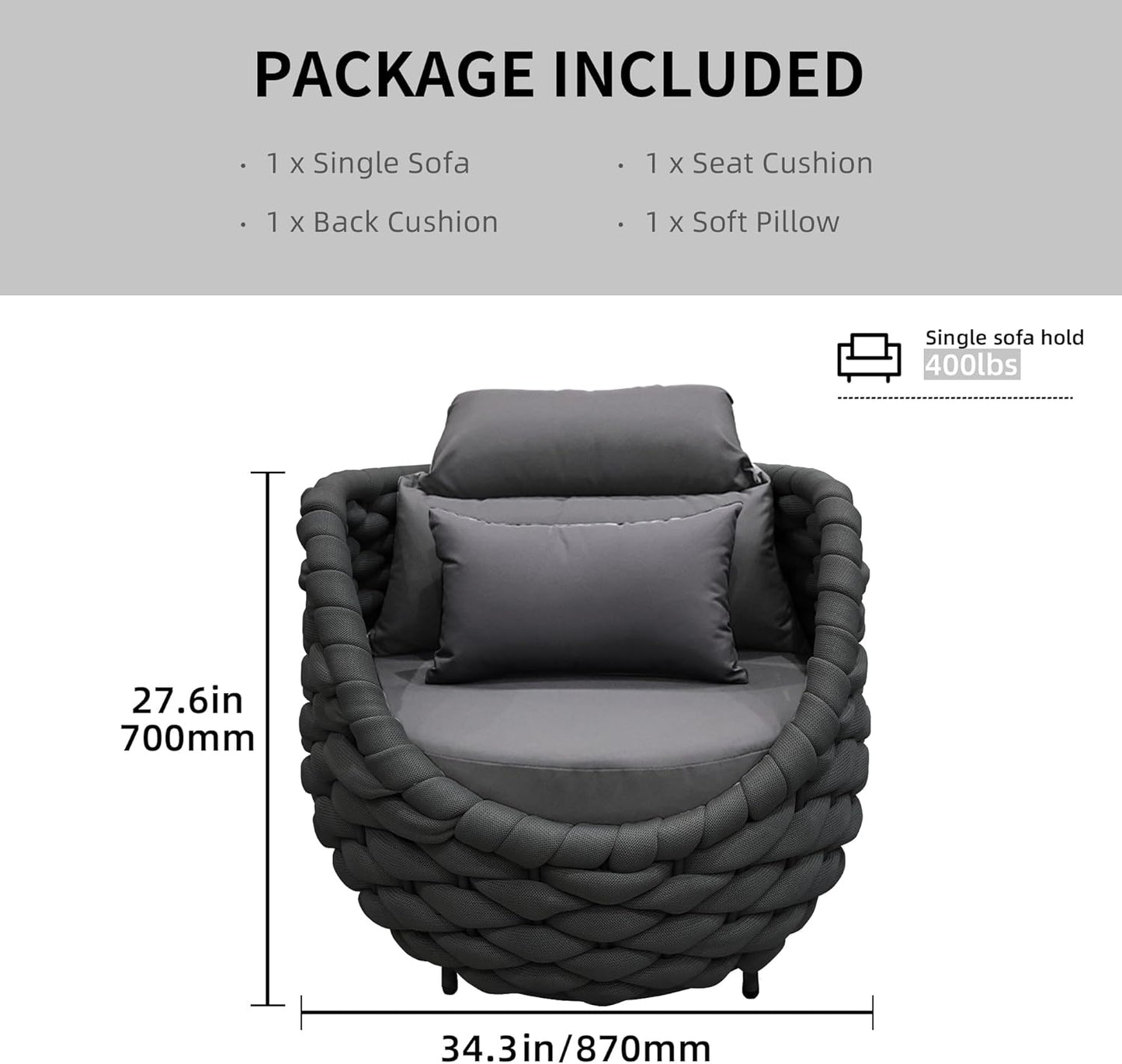 TWT 6 Pieces Patio Sofas All-Weather Rope Balcony Furniture with Cushions & Pillows, Patio Couch Outdoor Patio Furniture Set for Indoor, Balcony, Backyard, Poolside, Dark Grey