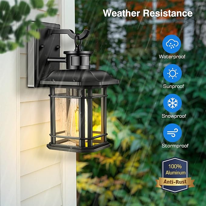 VIANIS 2 Packs Motion Sensor Outdoor Lights, Dusk to Dawn Outside Lights for House, Black Outdoor Light Fixture Sconce for House, Doorway, Entryway, Waterproof, Anti-Rust