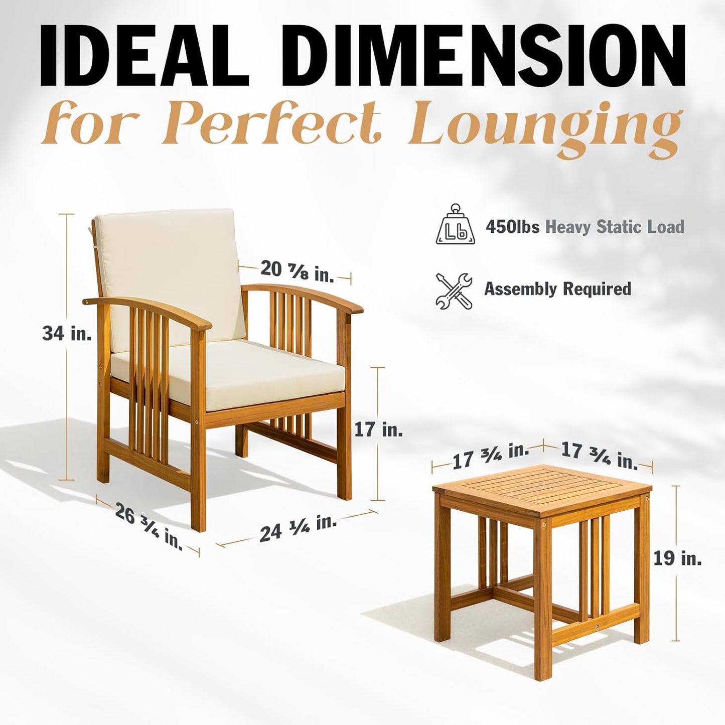 IDZO Wood Club Chairs Set 2 with End Table