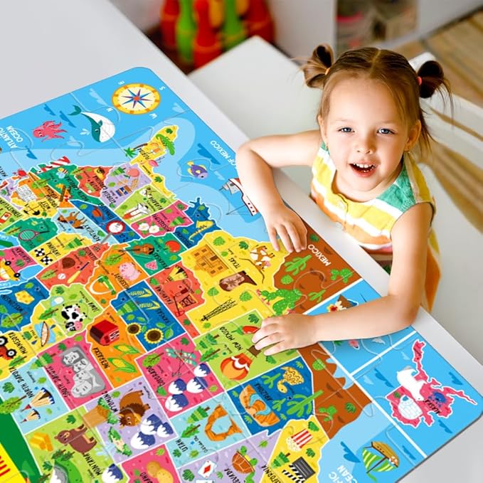 Discover The USA: Extra-Large 24-Piece Floor Puzzle for Kids - Educational Map of America, Colorful States and Landmarks, Ideal for Learning Geography - Fun, Interactive, and Durable Jumbo Puzzle
