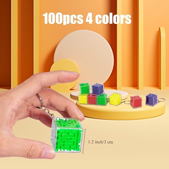 100 Pcs Maze Puzzle Toy Gift 3D Cube Box Mini Maze Christmas Puzzles Game for Adults Birthday Party Favors Stocking Stuffers for Kids