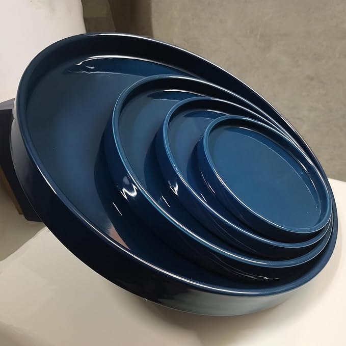 Ceramic Flower Pot Saucers, 9 Inch Plant Pot Saucers for Indoors Plants, Plant Trays for Pots Holding Water Drips and Soil, Drainage Tray for Plant Pot (Blue)