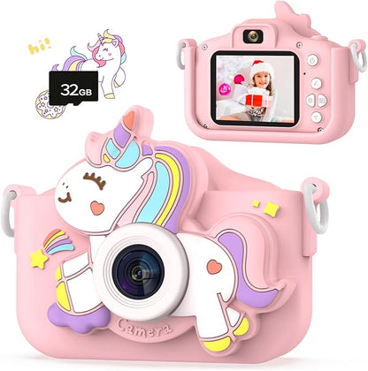 Kids Camera for Girls, HD Selfie Toddler Camera, Christmas Birthday Toys for Girls Age 3-12 Years, Kid Digital Camera with 32GB Card, Cute Princess Toys Gifts for Kids 3 4 5 6 7 8 Years Old(Pink)