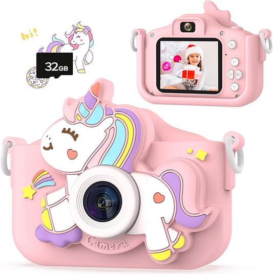 Kids Camera for Girls, HD Selfie Toddler Camera, Christmas Birthday Toys for Girls Age 3-12 Years, Kid Digital Camera with 32GB Card, Cute Princess Toys Gifts for Kids 3 4 5 6 7 8 Years Old(Pink)