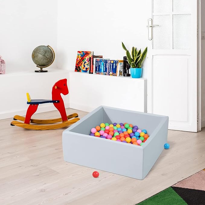 Foam Ball Pit for Toddlers Kids Square Soft Ball Pool Ideal Gift Play Toy for Children Kiddie Pools - Light Gray