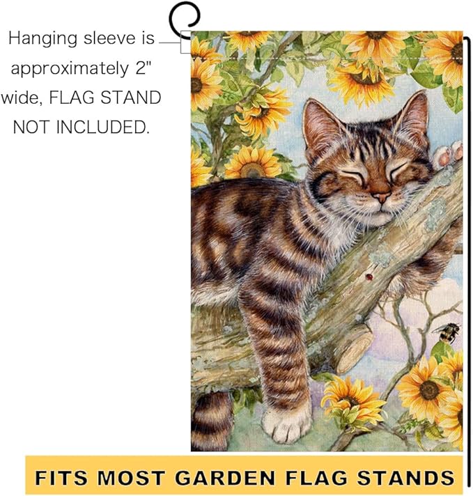 BLKWHT Summer Cat Garden Flag 12x18 Inches Double Sided for Outside, Sunflower Burlap Small Seasonal Yard Flag for Outdoor Decor BW640