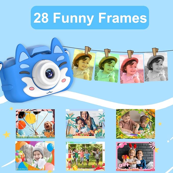 Kids Camera Toys Gifts for Boys Girls, Selfie Camera HD Digital Video Shockproof Camcorder, Christmas Birthday Gifts for 3 4 5 6 7 8 9 Years Old Girls Boys Gifts - 32GB SD Card Included